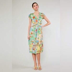 Current Air Sereia Pleated Midi Dress (Green Floral). Size small. NWT!